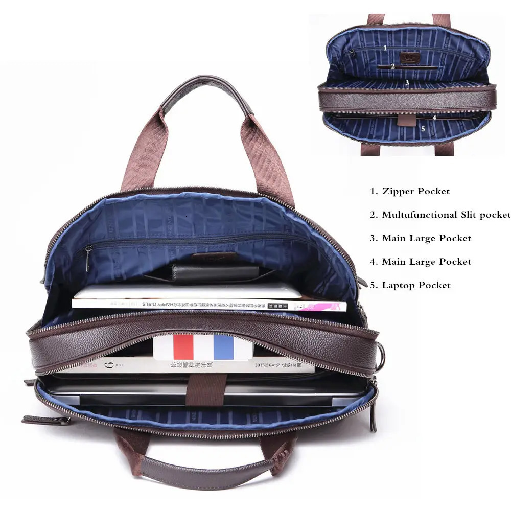 BISON DENIM Men Bag Genuine Leather Work Briefcases 14 Laptop Mens Business Crossbody Messenger Shoulder For Man 241029