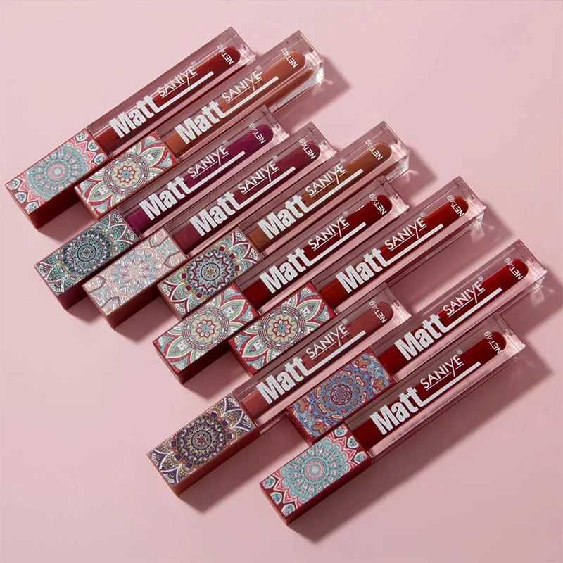 Matte nude lip color Brown nude pigment Dark red durable velvet liquid lipstick Womens makeup waterproof lipstick W241101