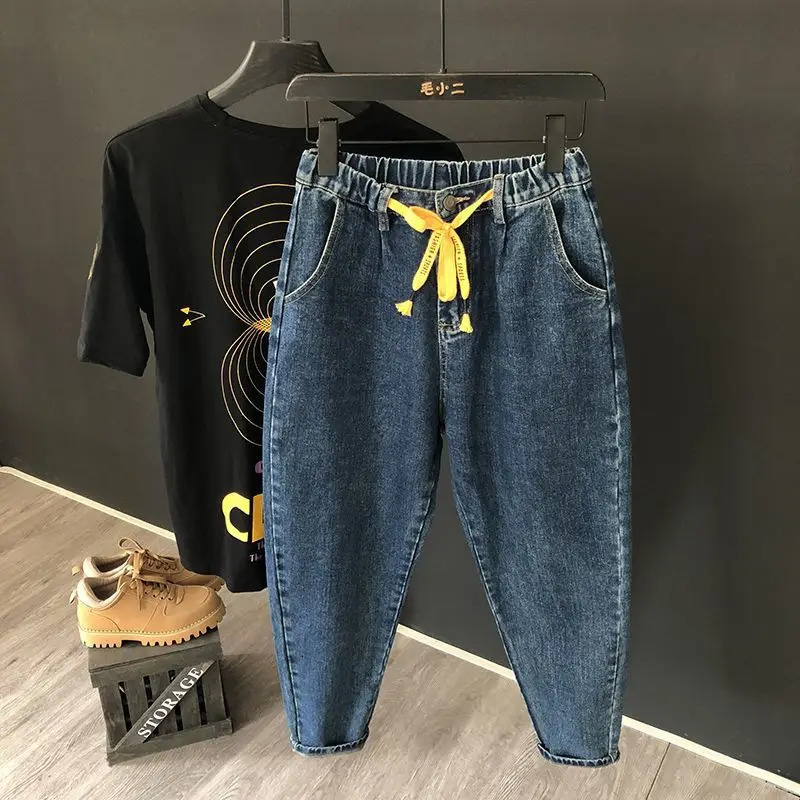 Fashion Summer Casual Loose Denim Harem Pants for Men Spring and Autumn Drawstring Tapered Legs Streetwears Boyfriend Jeans 241024
