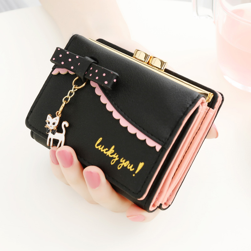 Ladies Wallet: Cute, Short Practical Design with Mini Cat Pendant, Popular Student-Friendly Coin Purse and Card Holder