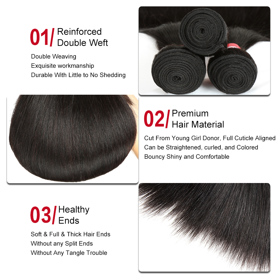Sleek Brazilian Straight Hair Bundles With Closure Natural Color Hair Weave Remy Human Hair 3 Bundles With 2x4 Lace Closure 31e92