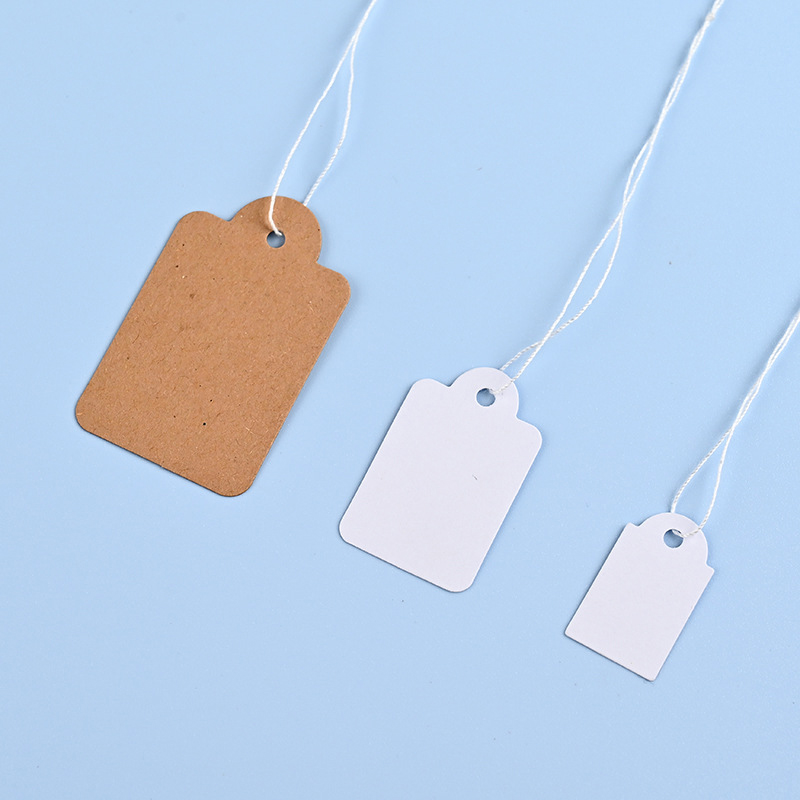 100Pcs White Blank Price Label Tags With String For Jewelry Clothing Display Hanging Card Cardboard Package Hang Tag Car