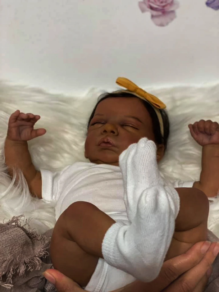 19Inch African American Doll Romy Black Skin Reborn Baby Finished Newborn With Rooted Hair Handmade Toy Gift For Girls