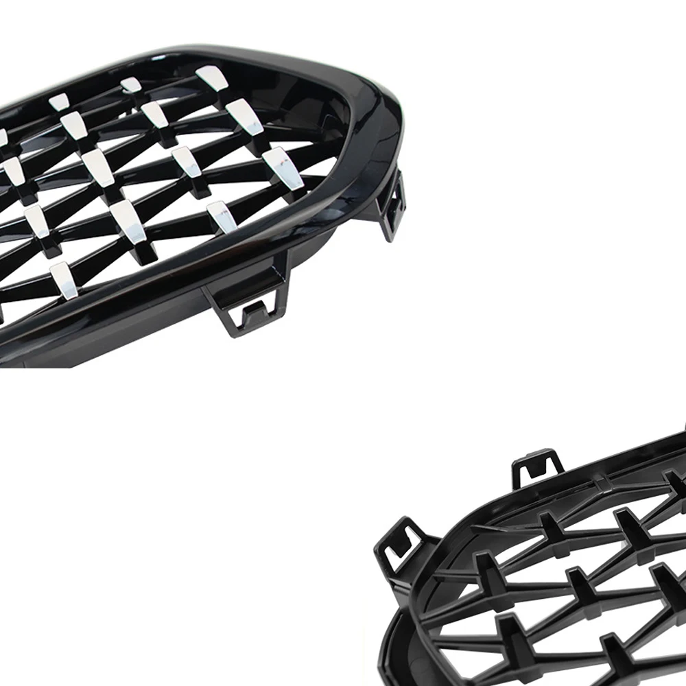 1 Pair Left Right Front Diamond Kidney Grill Racing Grilles Gloss Black For BMW X2 F39 2018 2019 2020 2021 Meteor Style