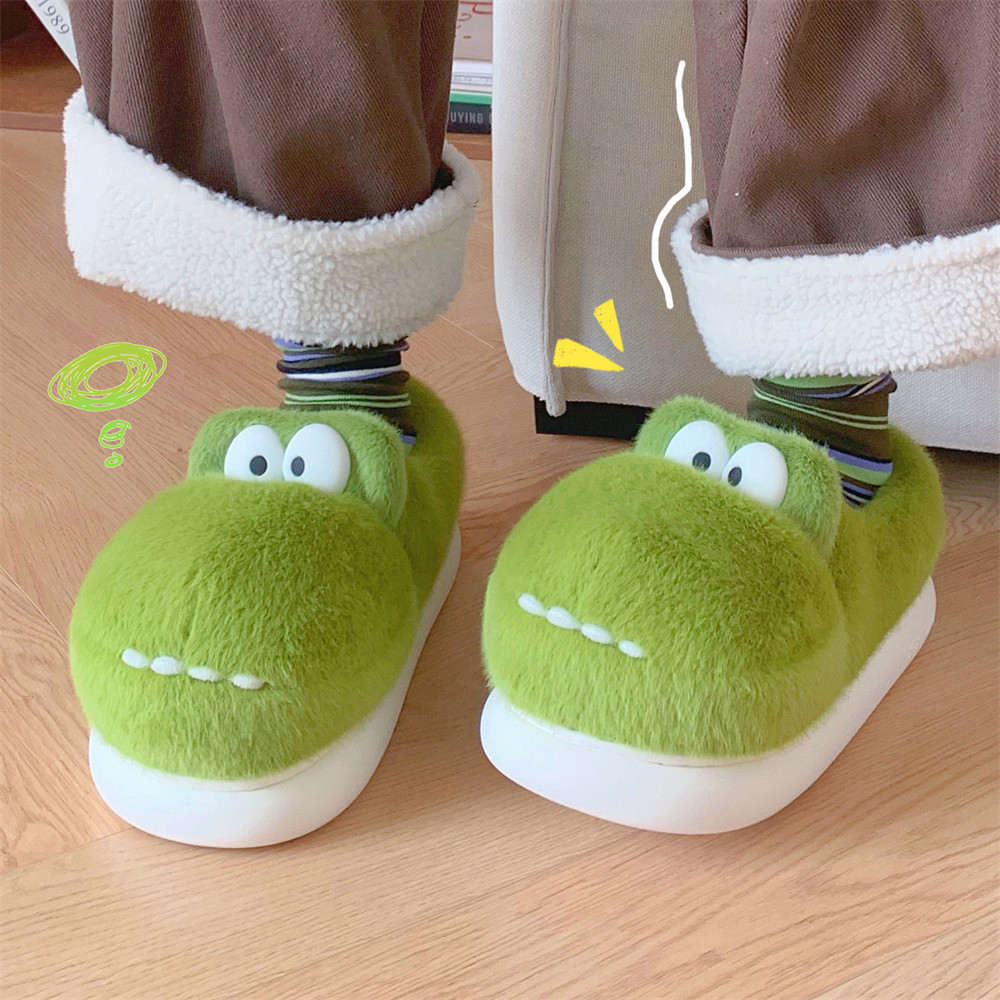 Slipper Fluffy slipper lady plush cartoon crocodile winter sweet home fashion girl home casual fashion platform shoes indoor cotton slippers