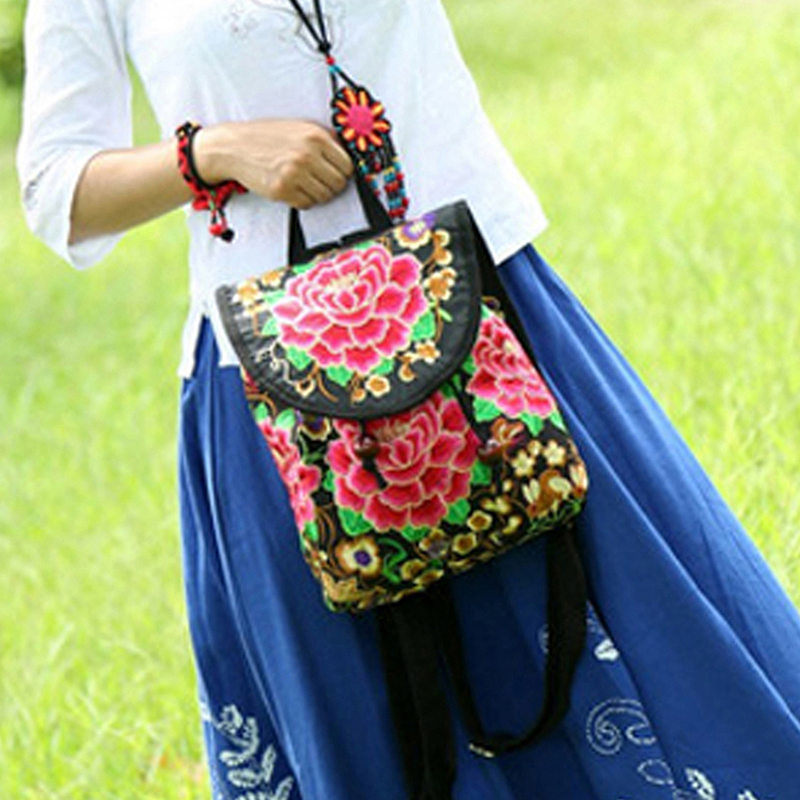 Women's Embroidered Summer Shoulder Gift Floral Backpack Rucksack Bohemian Travel embroidered