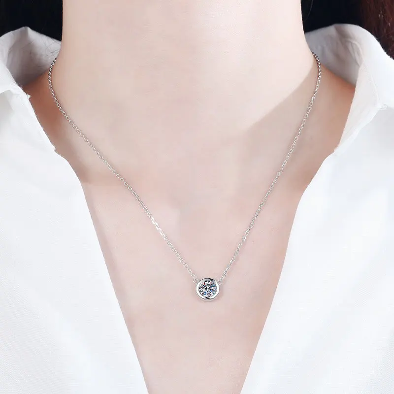 KNOBSPIN D Color Moissanite Necklace for Woman Birthday Party Jewely with GRA 925 Sterling Sliver Plated 18k White Gold Necklace