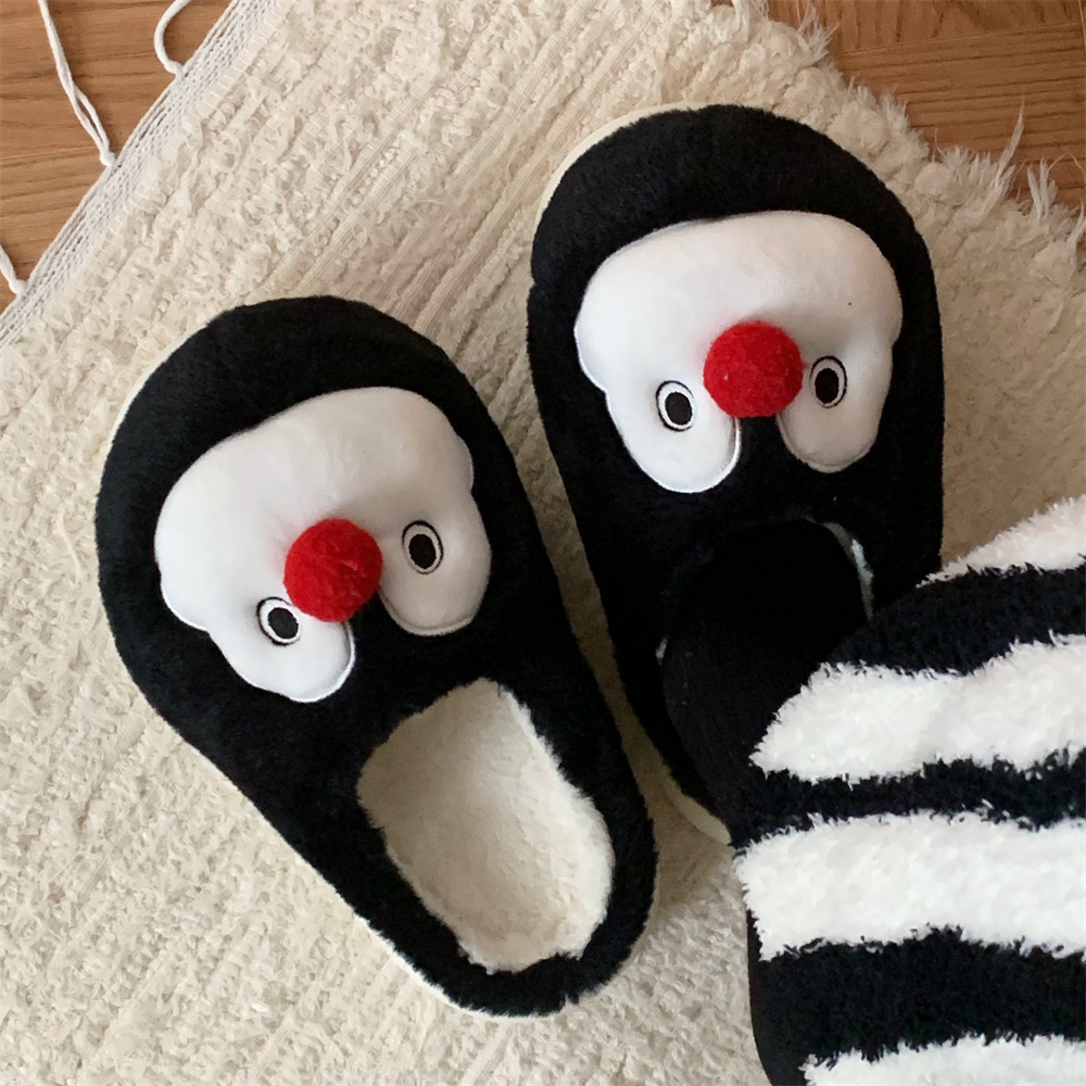 Women's winter toe pack warm cotton slippers Fun cute Penguin soft sole Slipper men's indoor floor flat home couple non-slip shoes