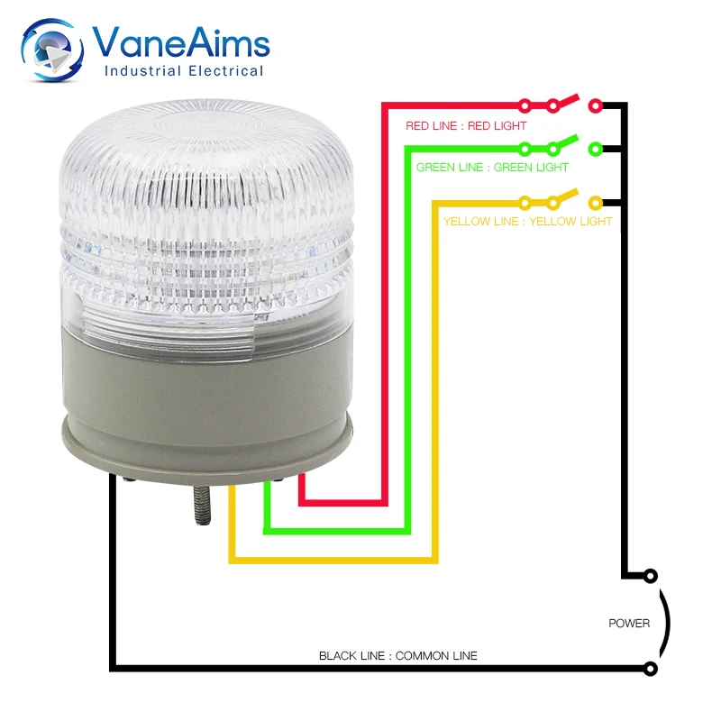 Tricolor Strobe Warning Light Flashing Traffic Signal Indicator Light Red Yellow Green LED 12V 24V 220V Buzzer Security Alarm