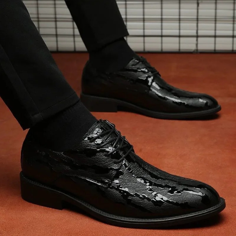 Official Mens Social Shoes Black Pointed Toe Dress Shoes Mens Liquid Shoes Office Elegant Classic 39 Set 241031