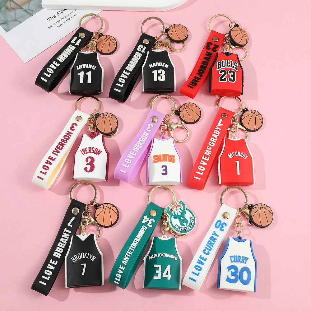 Basketball Memorial Keychain Silicone Pendant Keyring Basketball Stars Jerseys Fan Lover Creative Jewelry Accessories Gift