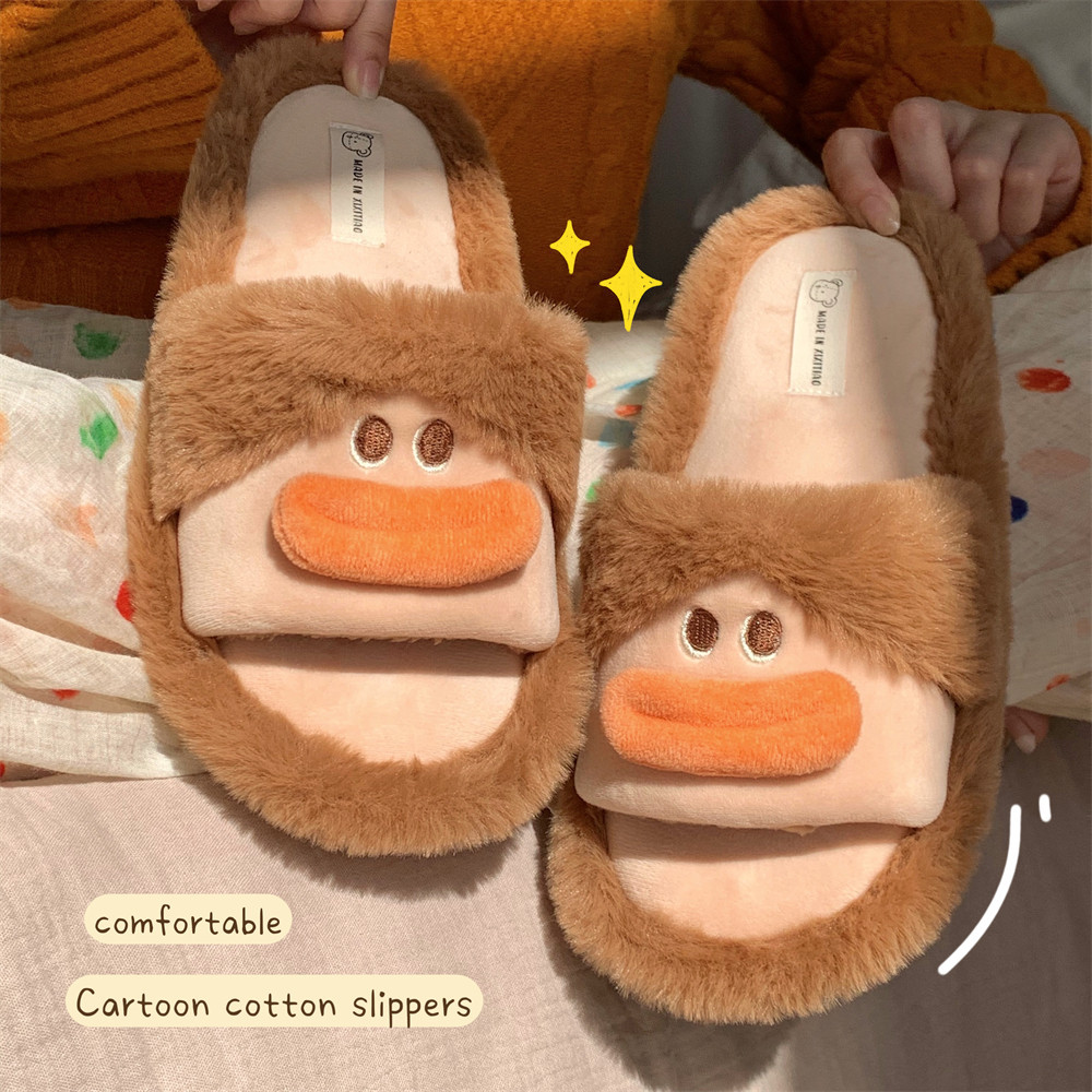 Women's winter trend creative fun sausage mouth fluffy cotton slippers home bedroom warm and interesting cotton slippers in winter
