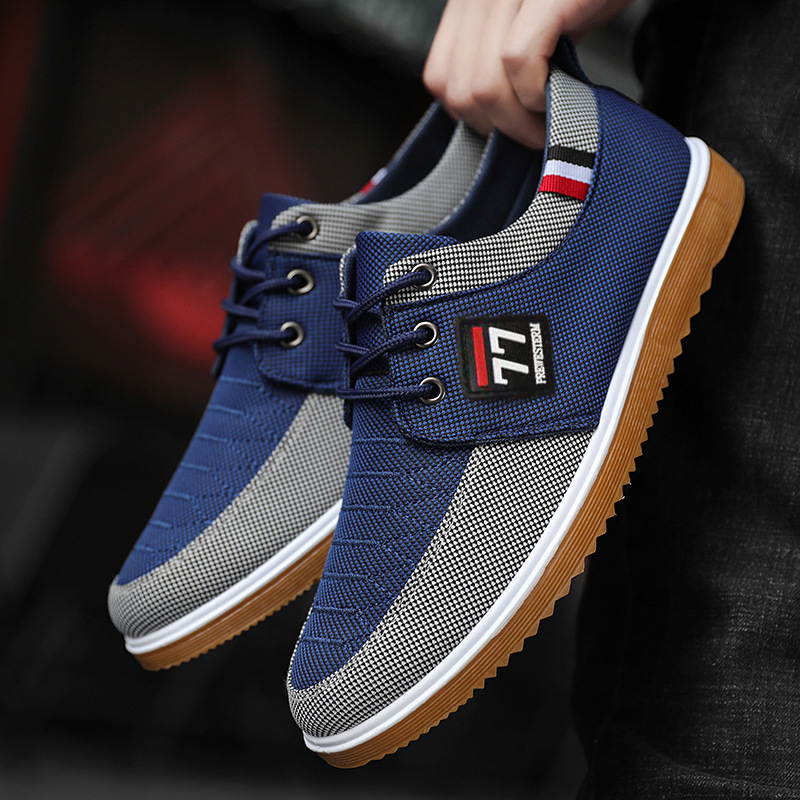 Men's Canvas Lightweight Casual Shoes Summer Fashion Mesh Breathable Vulcanized Lace Up Sneakers for Men Working Shoe 65b59