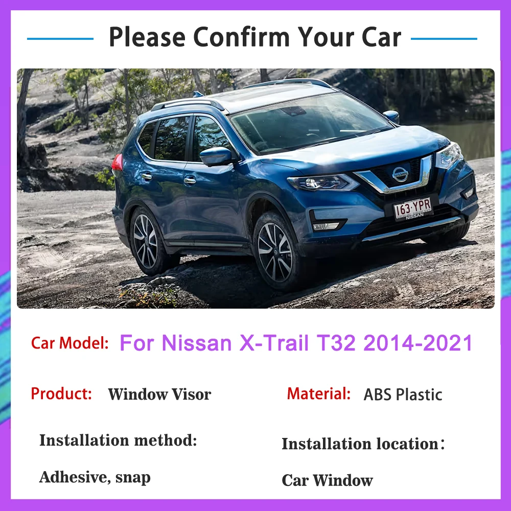 For Nissan X-Trail X Trail XTrail Rogue T32 2014~2021 Rain Sun Windows Visor Windshield Deflectors Guards Cover Trim Accessories