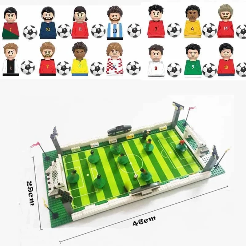 Soccer Football Field Stadium Famous Mini Football Player Figures Match Building Bricks Blocks Toys Gift Kid