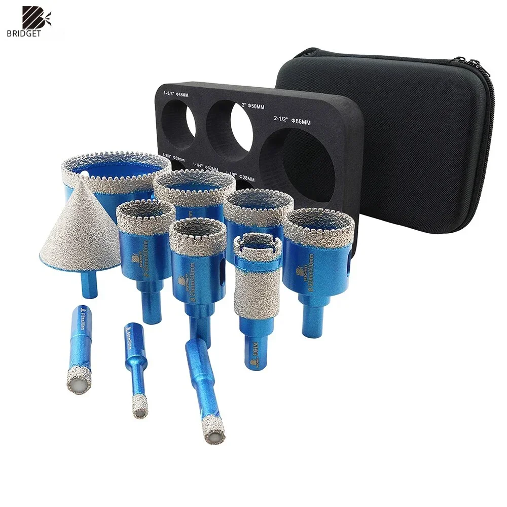 BRSCHNITT Diamond Drilling Bits Kit Tile Cutter for Drilling Ceramic Marble Granite, Triangle Shank 11Pcs Hole Saw