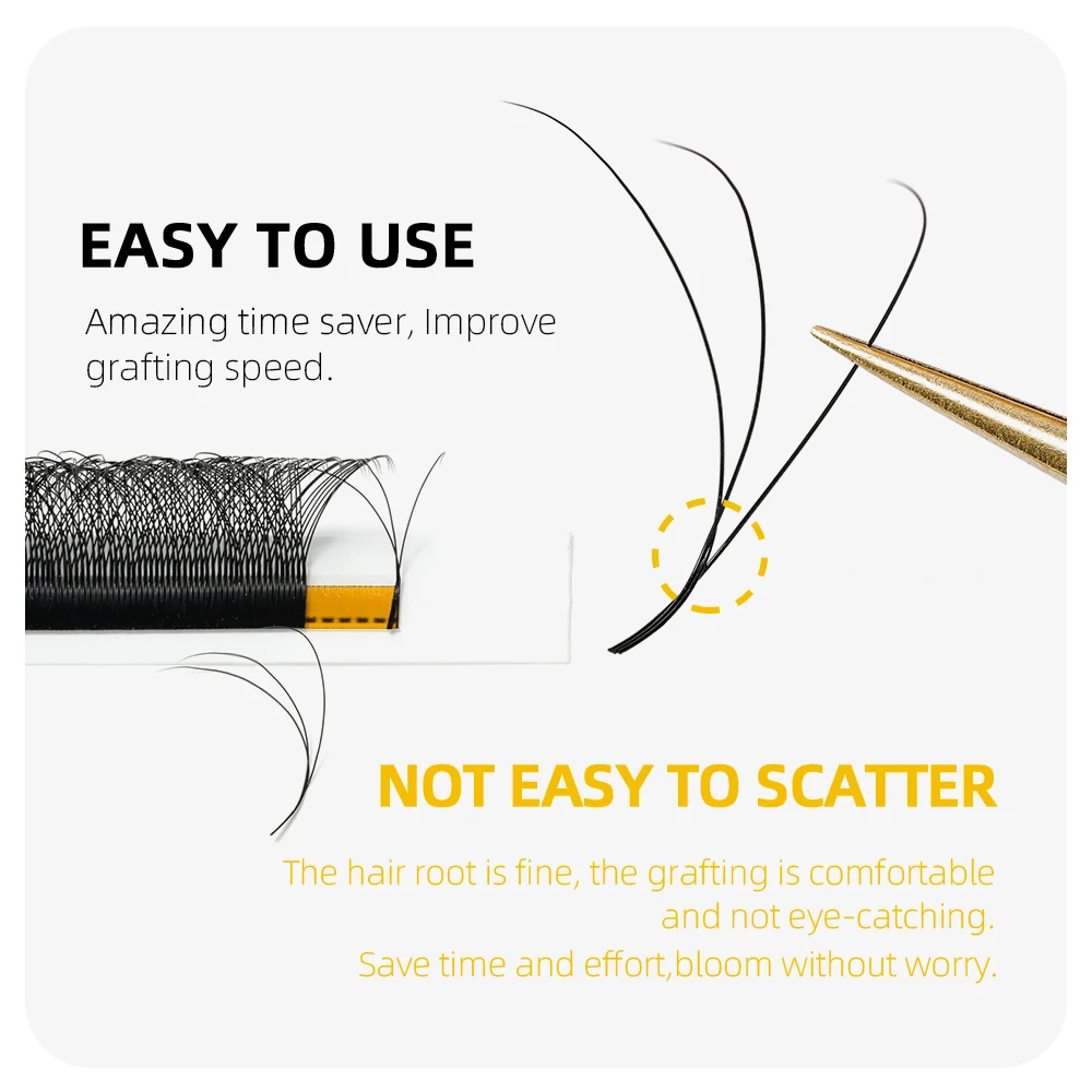 MASSCAKU W Design Volume Eyelashes Makeup Product Natural Soft 0.07mm Easy Fans W Cluster 3D/4D Easy Flowering Eyelash Supplies