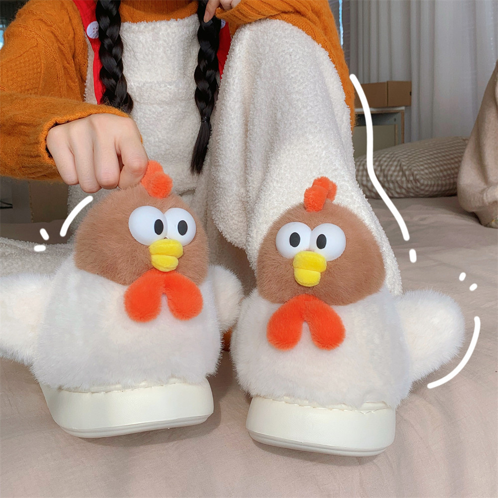 Winter toe-wrap warm cotton slippers Fun fun cartoon chicken soft sole Slipper women indoor floor flat house non-slip shoes
