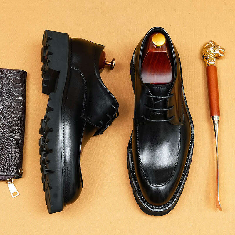 Business Casual For Men, Made Of Genuine Leather Cowhide, With Pointed Tips And A Thick British Sole Inside. Men's Shoes, Derby Shoes