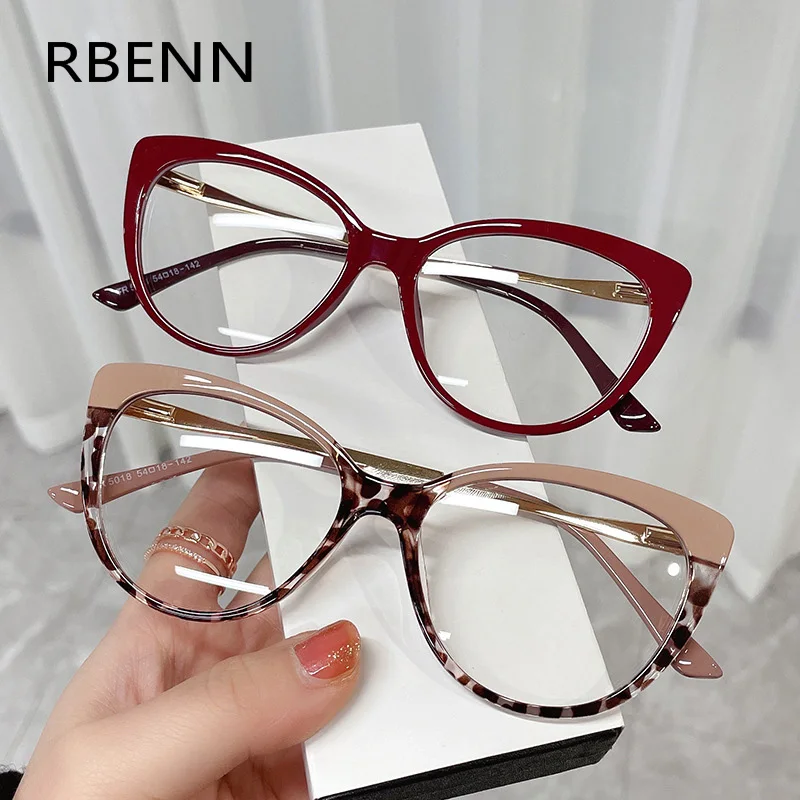 RBENN TR90 Anti Blue Light Blocking Cat Eye Glasses Frame Women Luxury Designer Retro Eyeglasses for Ladies Optical Frame UV400