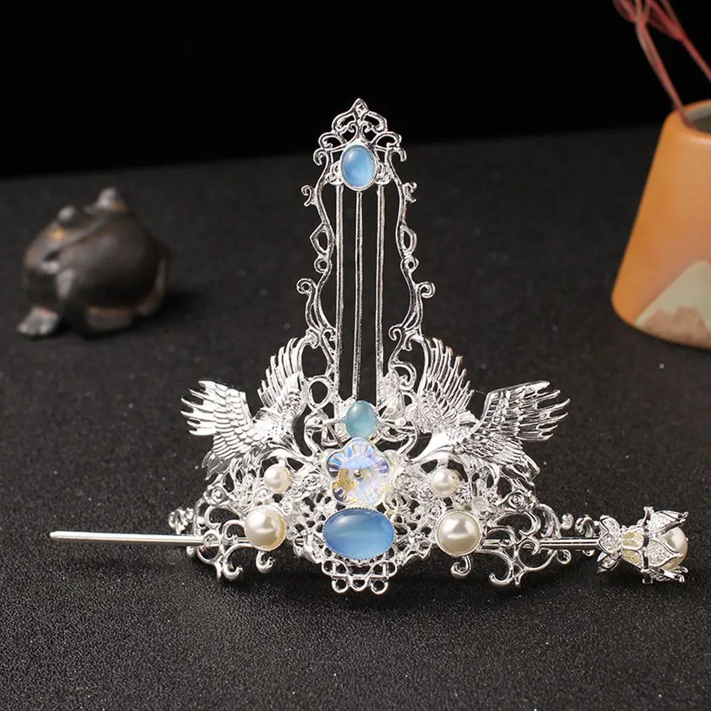 New Ancient Style Hair Crown Chinese Hanfu Hairpin Gem Crane Simple Hair Stick For Bride Wedding Temperament Hair Accessories