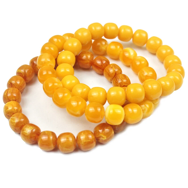 10mm Amber Mineral Amber Old Beeswax Barrel Shape Original Stone Men Give Gifts To Friends Yellow Round Beads Buddha Bracelet