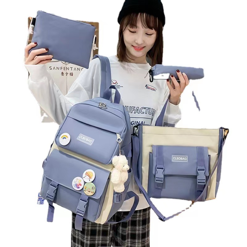 4 Pcs Set Kawaii Backpack For Student School Bags For Teenager Girls Schoolbag Book Bags Pencil Case Women Travel Backpack Tote