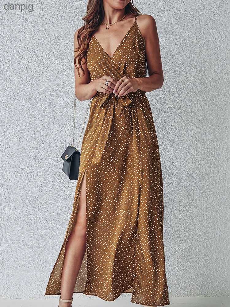 Urban Sexy Dresses Summer floral print long dress for womens sexy backless bandage sewn beach sun skirt casual and elegant black V-neck sleeveless dre