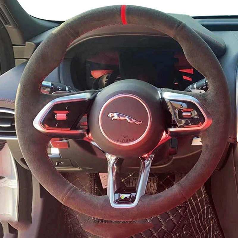 Car Steering Wheel Cover Braid Suede Leather For Jaguar XF XJL XE F-PACE F-TYPE Steering-Wheel Cover Wrap Car Accessories