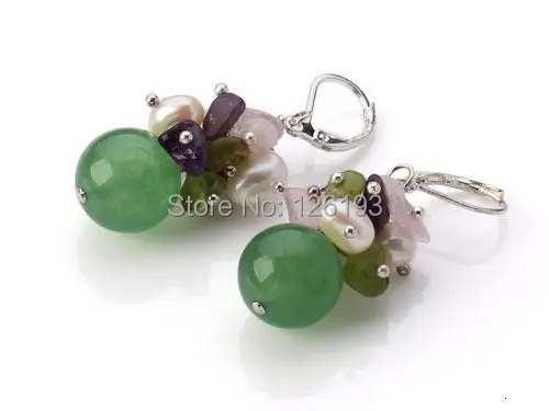 Beautiful short and chubby natural freshwater pearl Aventurine stone necklace earrings bracelet set 241031