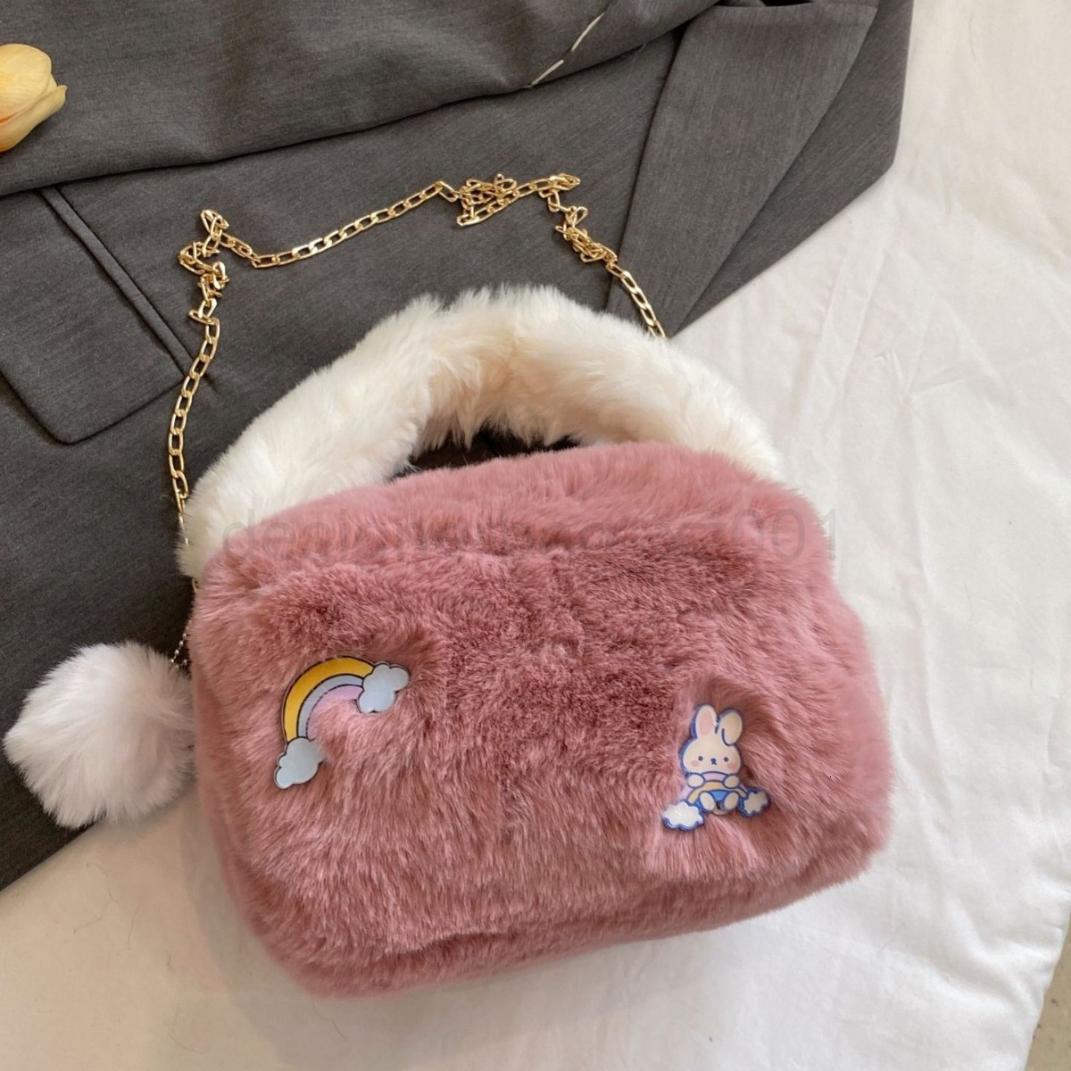 Fashion Classic Bag Designer 10a Top Woman Handbagevening Bags Candy Colored Crossbody Cute Cartoon Badge Fur Autumn and Winter Plush Handbag Chain Sh