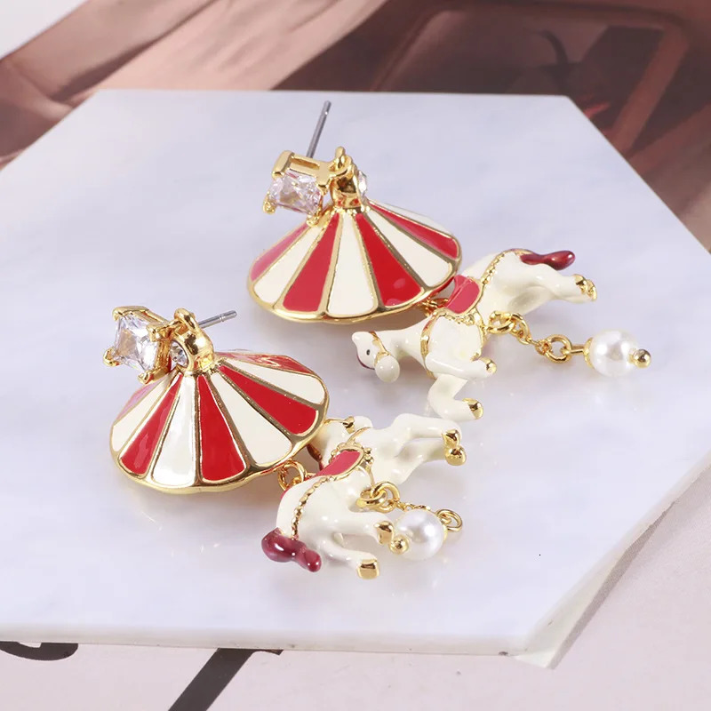 Trend Classic Hand drawn Enamel Carousel Pendant Earrings Christmas and Year Collection Fun Creative Charm Tassel Earrings 241031