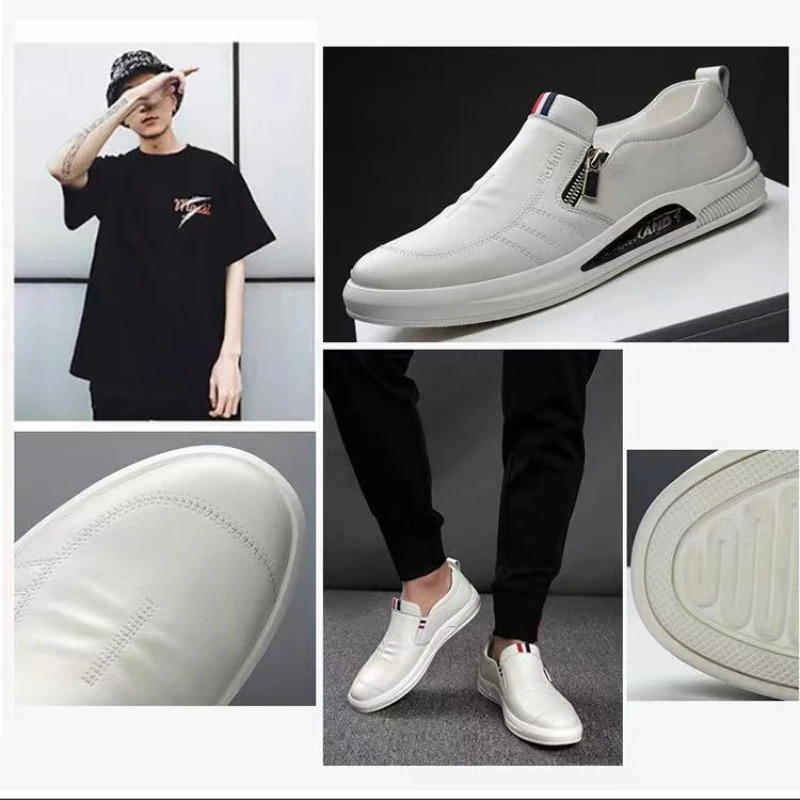 Casual Leather Shoes for Men Trend Brand Loafers Autumn ZIP Flat Man's Sneakes Business Comfortable Moccasins Tenis Masculino 22271