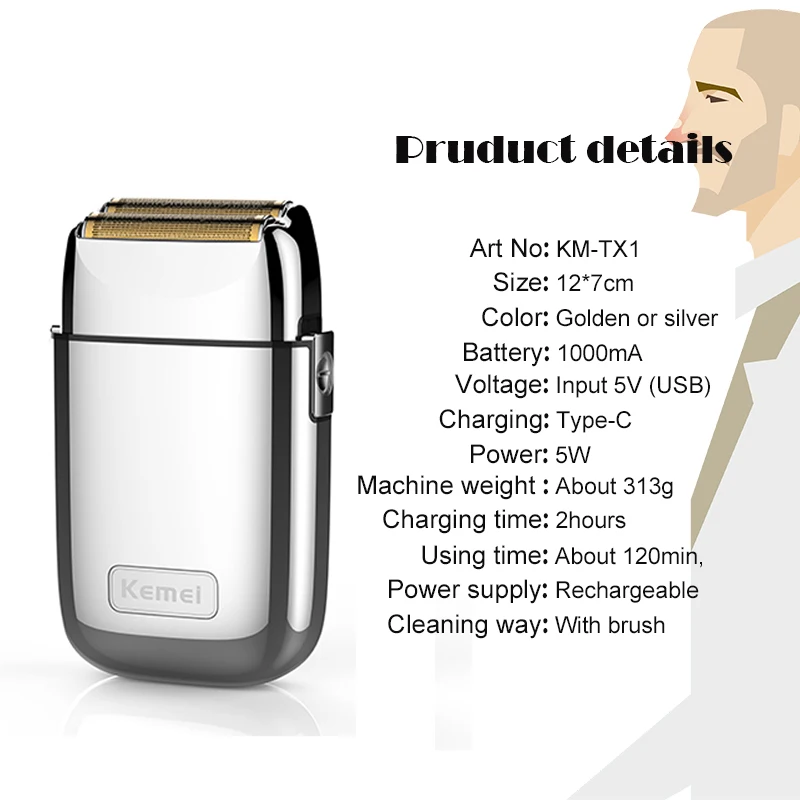 Kemei All-metal Electric Shaver Men Electric Razor Rechargeable Beard Shaver Floating Hair Trimmer Face Care Shaving Machine
