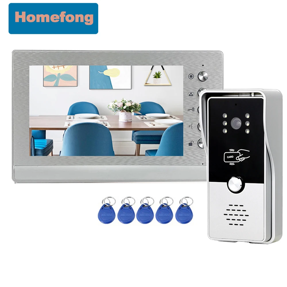 Homefong 7 Inch RFID Intercom System for Home Video Door Phone Indoor Monitor Outdoor Doorbell with Camera Unlock Day Night