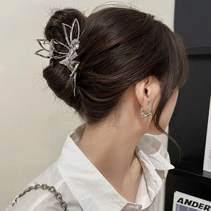 POPACC Elegant Water Diamond Elf Metal Claw Women Crystal Pearl Hair Ornament Crab Clip Hair Clip Girls Jewelry Gift