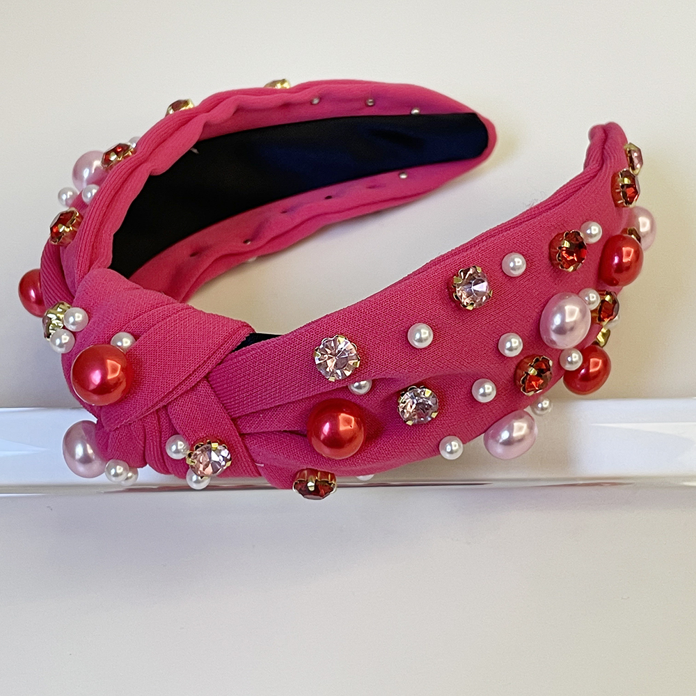 Mardi Gras Pink Pearl Rhinestone Knot Hairband Headband Adult Hair Accessories Hair Jewley