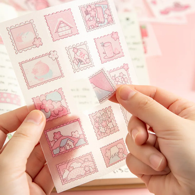 Kawai 4Pcs Pink PET Decorative Stickers Pack Scrapbooking Stationery School Supplies Korean Stickers