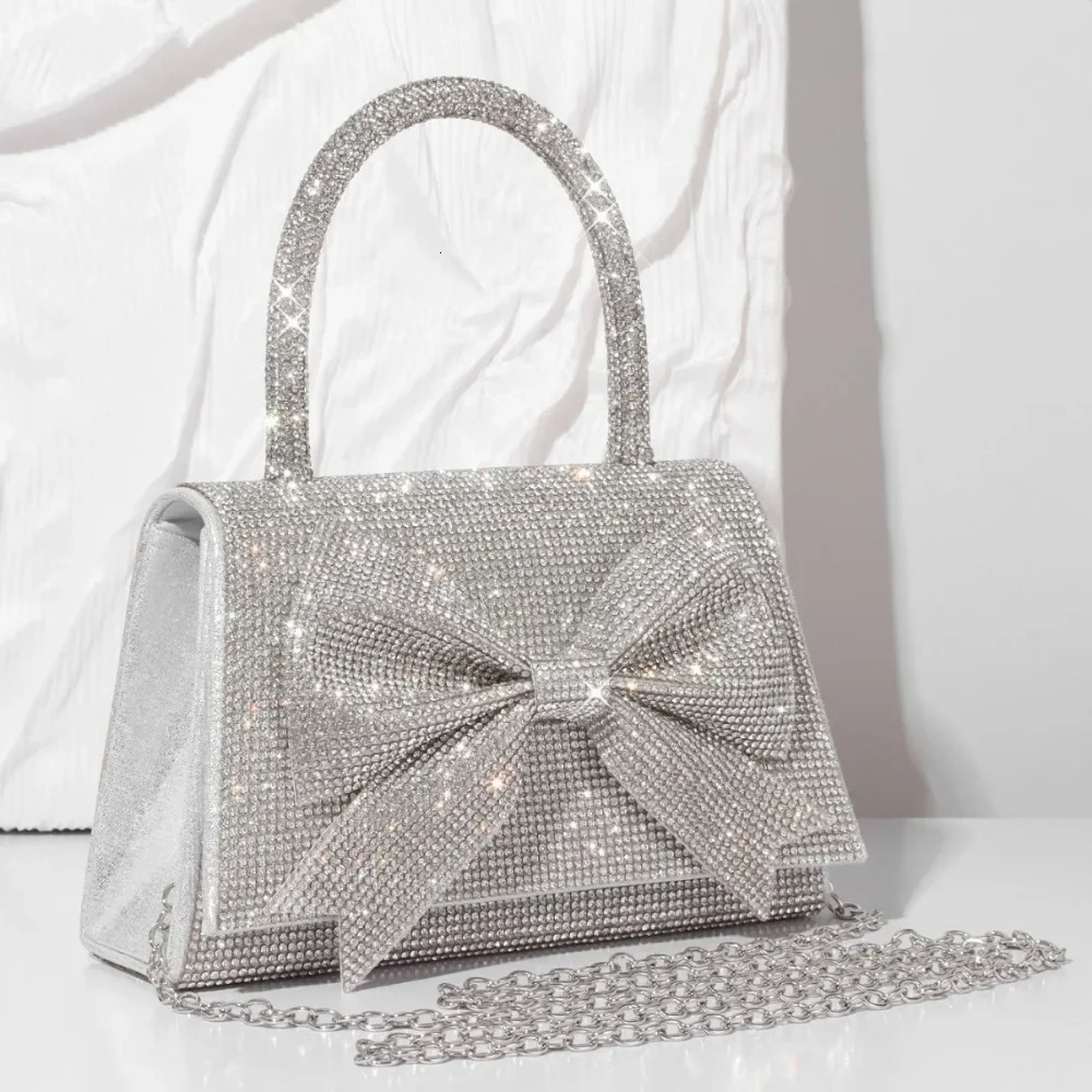 Ladies evening bag diamond bow handbag sparkling bridal bag gold mini wallet wedding party bag 241031