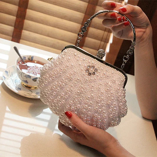 Shell Pearl Water Diamond Dinner Bridal Dress Bag Square Small Bag Cocktail Party Handbag Evening Clutch Wallet 241031