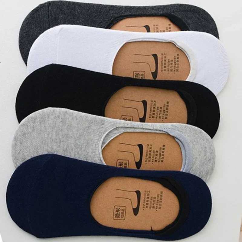 5Pairs Men Boat Cotton Summer Autumn Non-slip Silicone Invisible Breathable Male Ankle Sock Slippers Sports LX241102