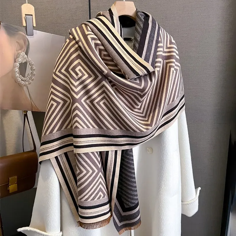 Women Winter Cashmere Bufanda Shawl Scarf Luxury Print Thick Pashmina Warm Warp Blanket With Tassel Travel Poncho Stoles Echarpe