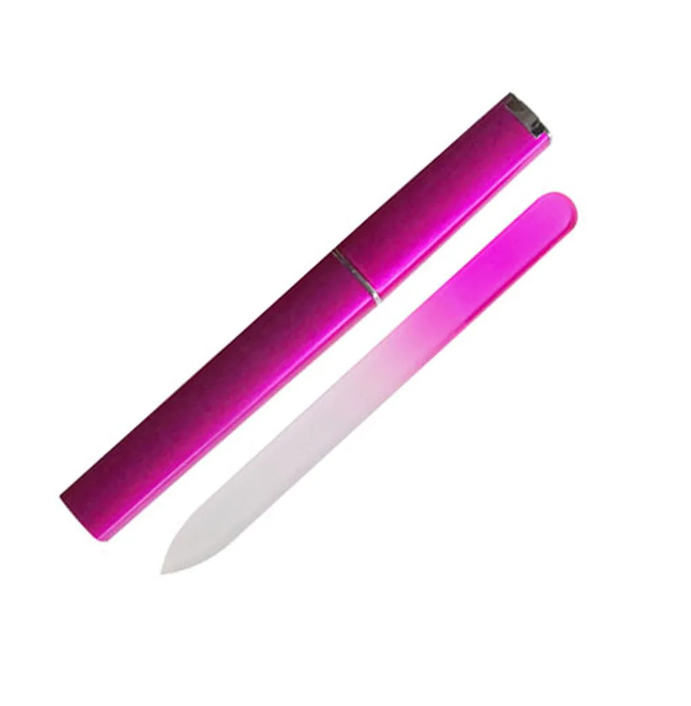 1pcs Crystal Glass Nail File Gradient Rainbow Color Double Sided Finger Nail Files With Cases For Manicure Care DIY Nail Tools