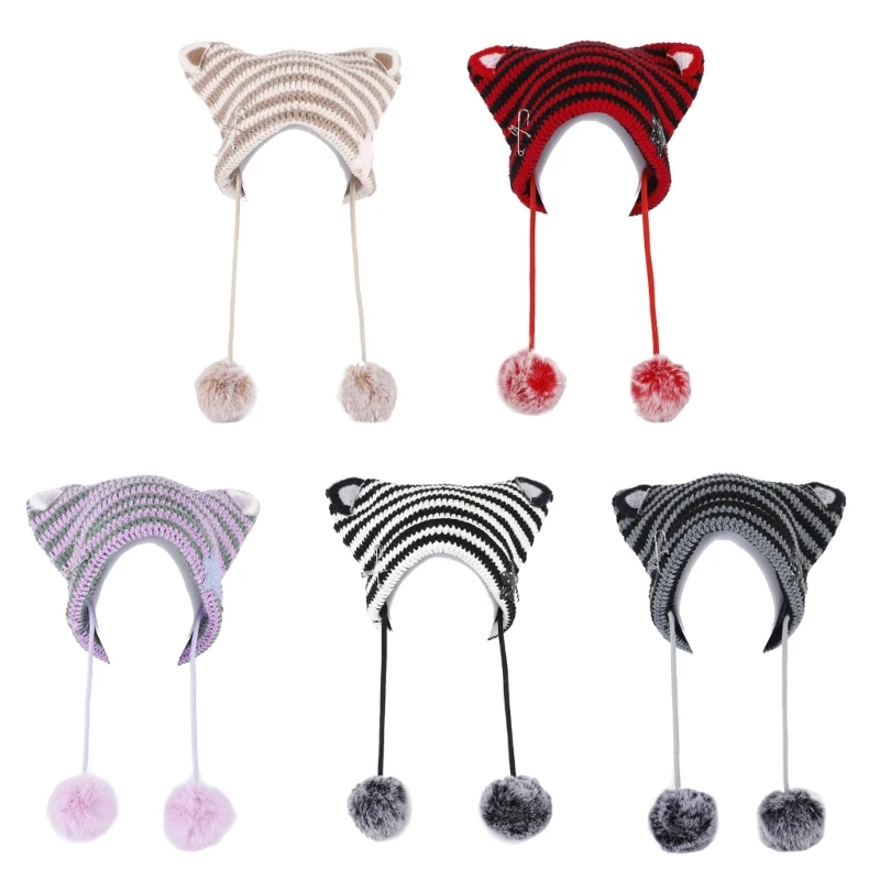 Popular Female Hat Knitting Beanie Hat with Cats Ear Y2K Women Winter Warm Hat Dropshipping