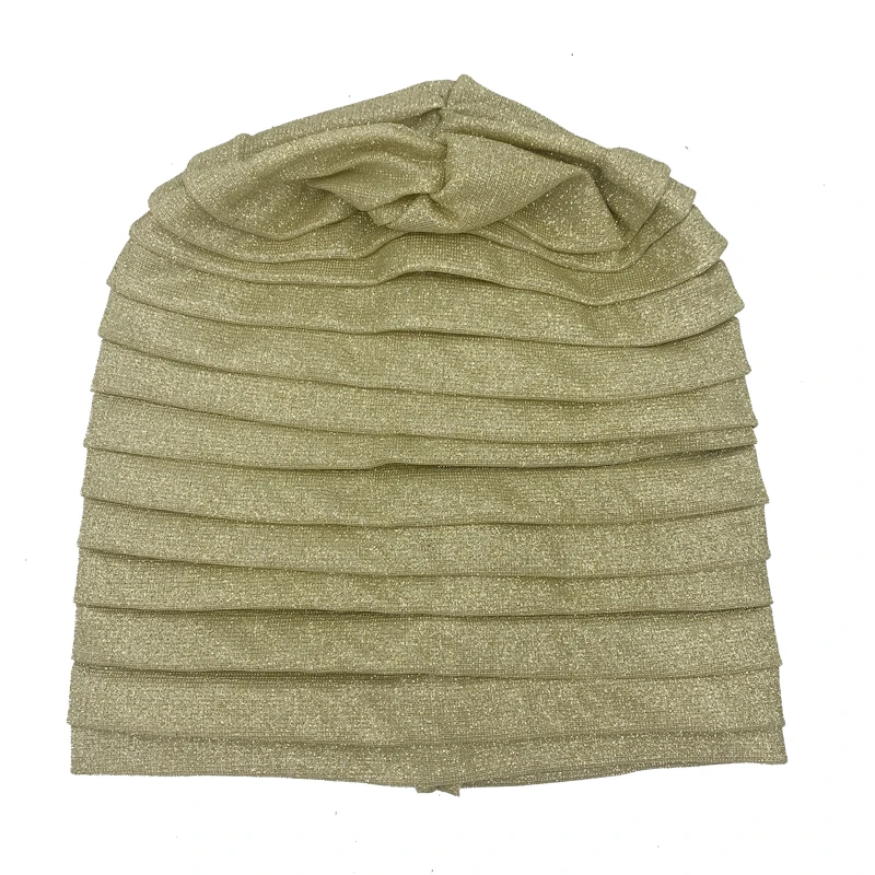Muslim Headscarf Hat Turbante Mujer African Headpiece Glitter Full Body Pleated Turban Cap for Women 2023 Lady Head Wraps