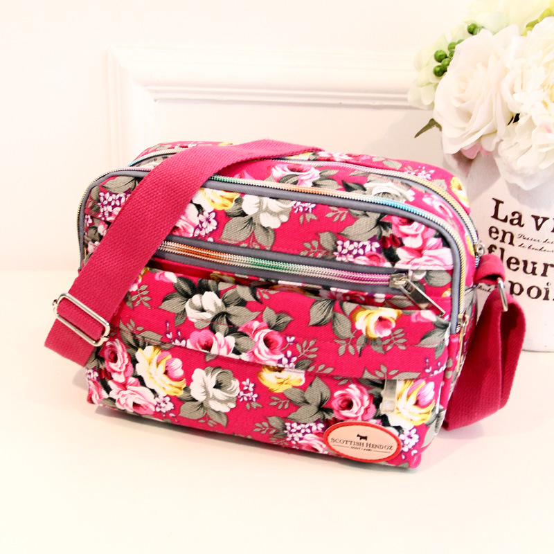 Multiple Pockets Women Handbags Female Shoulder Bags Canvas Messenger Bags Zipper Printed Ladies Crossbody Bag Vintage Bolsas