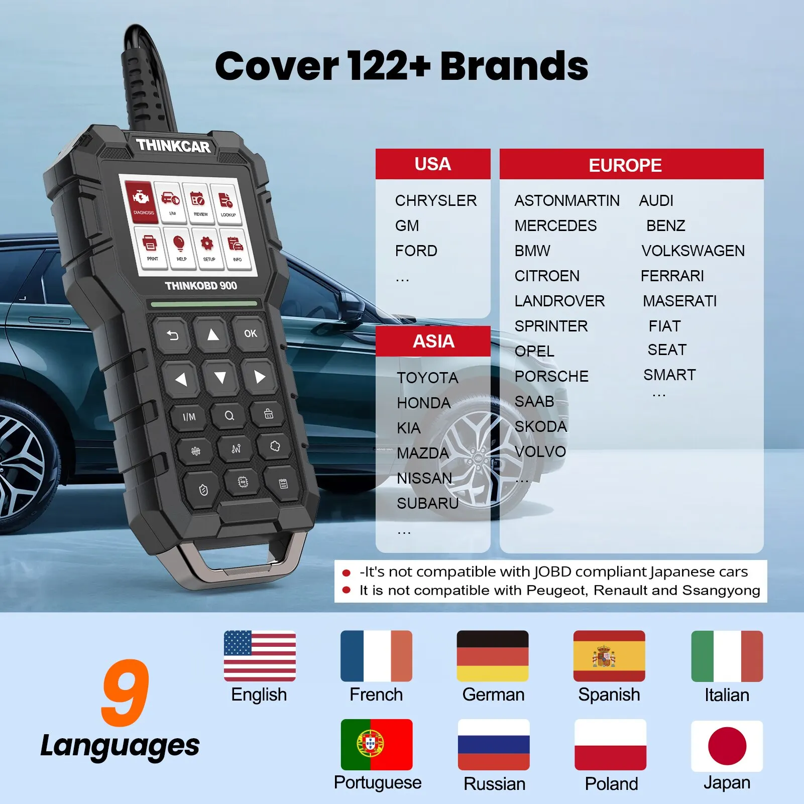 THINKCAR THINKOBD 900 OBD2 Scanner Engine Fault Light Check Code Reader Full OBDII Function Lifetime Free Car Diagnostic Tools