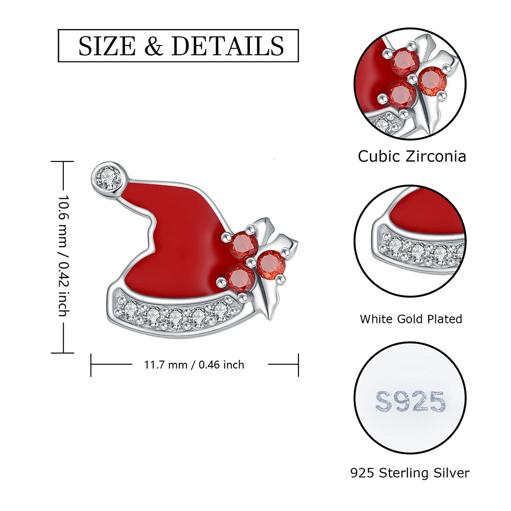 925 sterling silver cute Santa hat stud earrings red enamel Christmas gift 241031