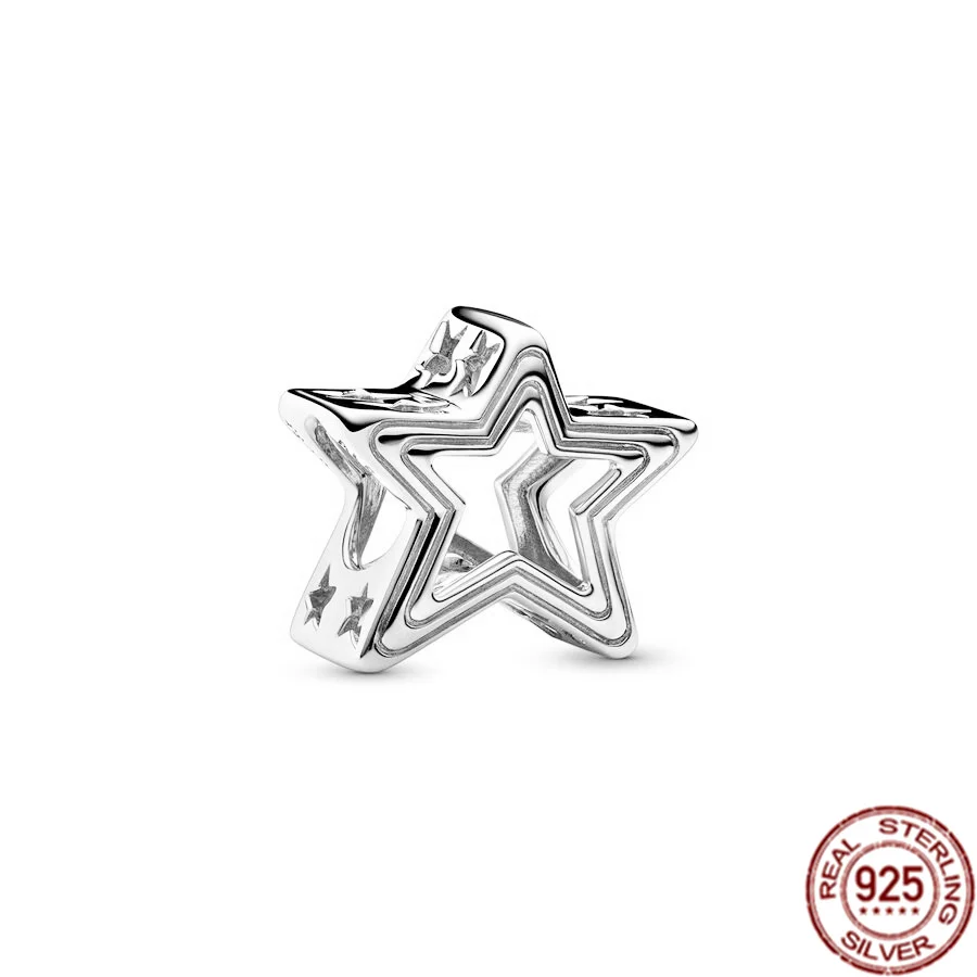 Authentic 925 Sterling Silver Radiant Star Festive Snowflake Jesus Cross Dangle Charm Bead Fit Original Bracelet Jewelry