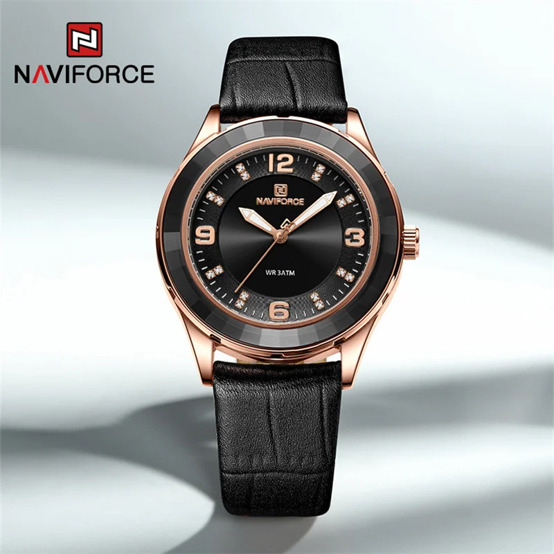 NAVIFORCE New Women's Luxury Watch High Quality Waterproof Female Quartz Wristwatches Leather Bracelet Ladies Clock Reloj Mujer